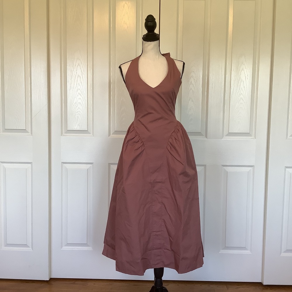 Oak + Fort Rose Taupe Cotton Halter Midi Dress Size XS NWT
